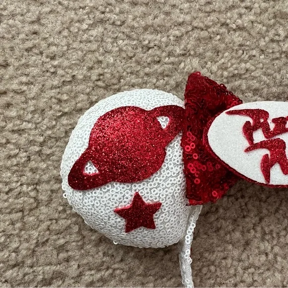 Pixar inspired Pizza Planet Red and White Minnie Mouse Ears - Picture 3 of 5